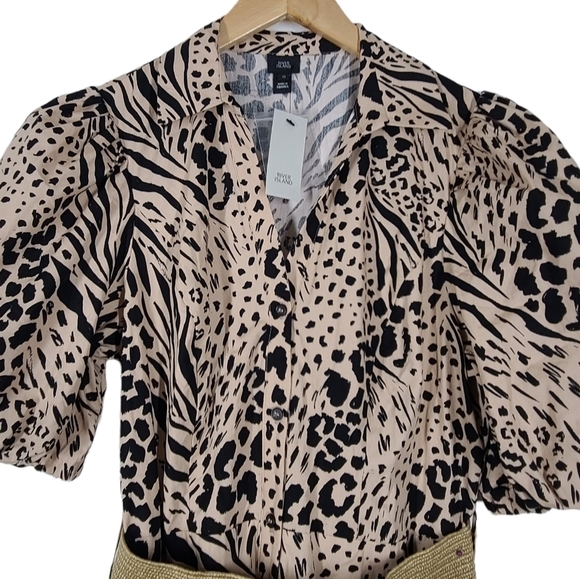 Nwt RIVER ISLAND Mixed Animal‎ Print Belted Cotton Shirtdress Sz 6 - Picture 3 of 9
